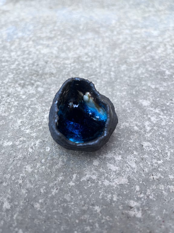 Handmade Black Stoneware Geode Ceramic Art Sculpture with Crackle Glaze