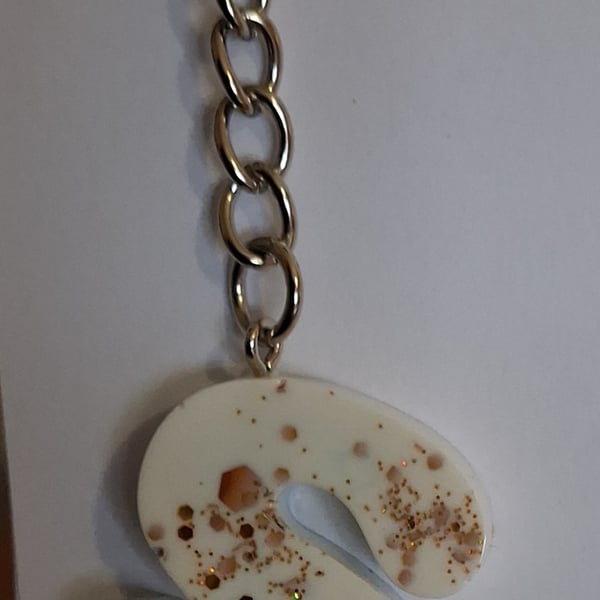 Handmade epoxy resin keyring with initial letter S