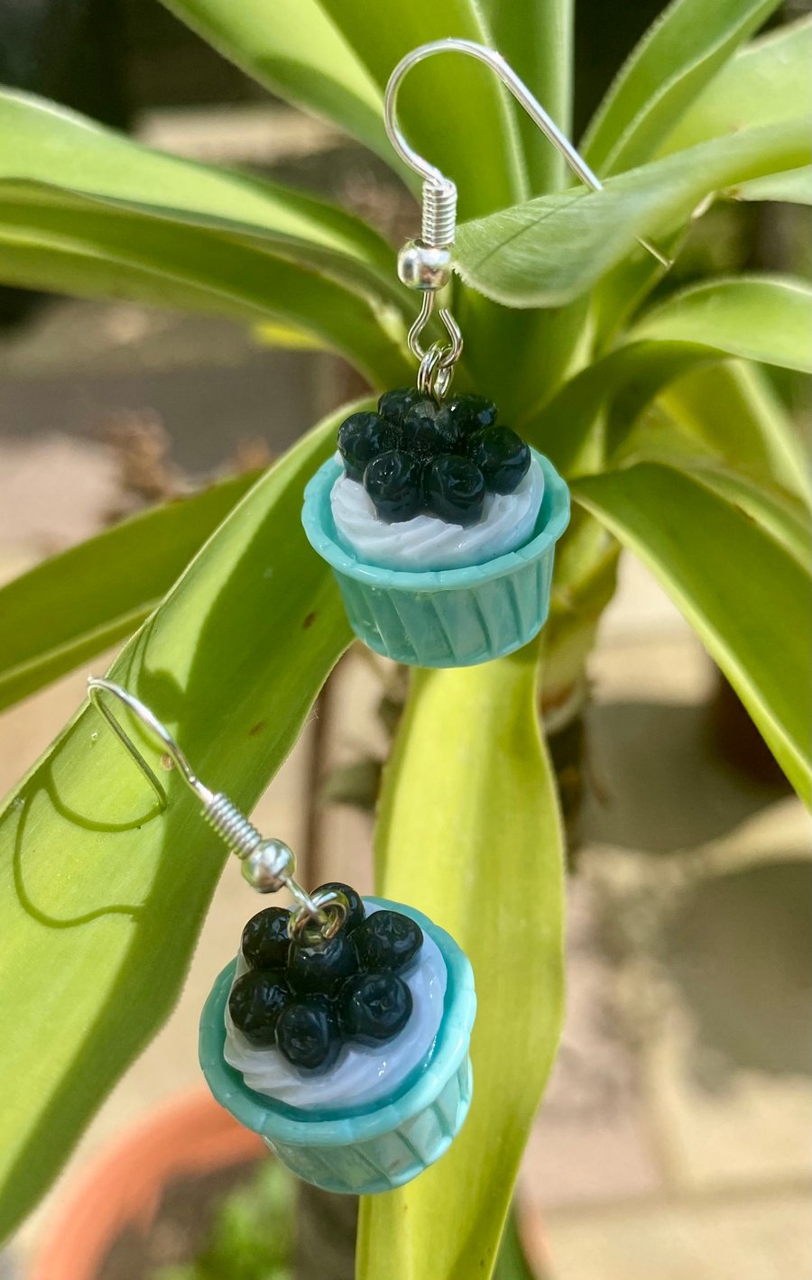 Blueberries and Cream Cupcake lightweight dangly fashion earrings