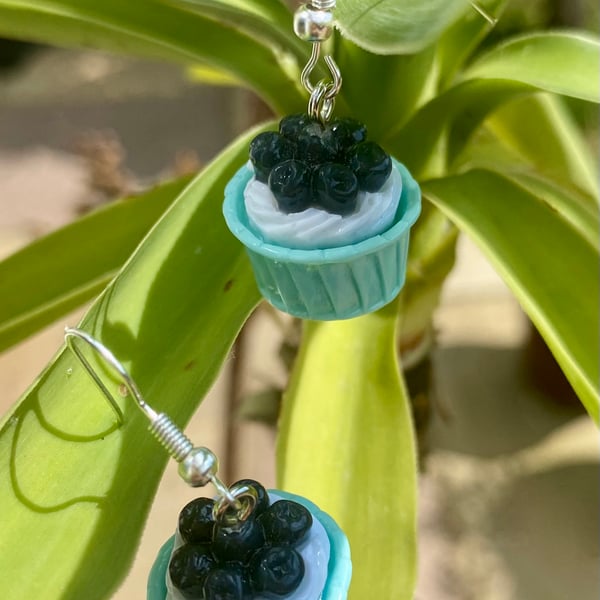 Blueberries and Cream Cupcake lightweight dangly fashion earrings