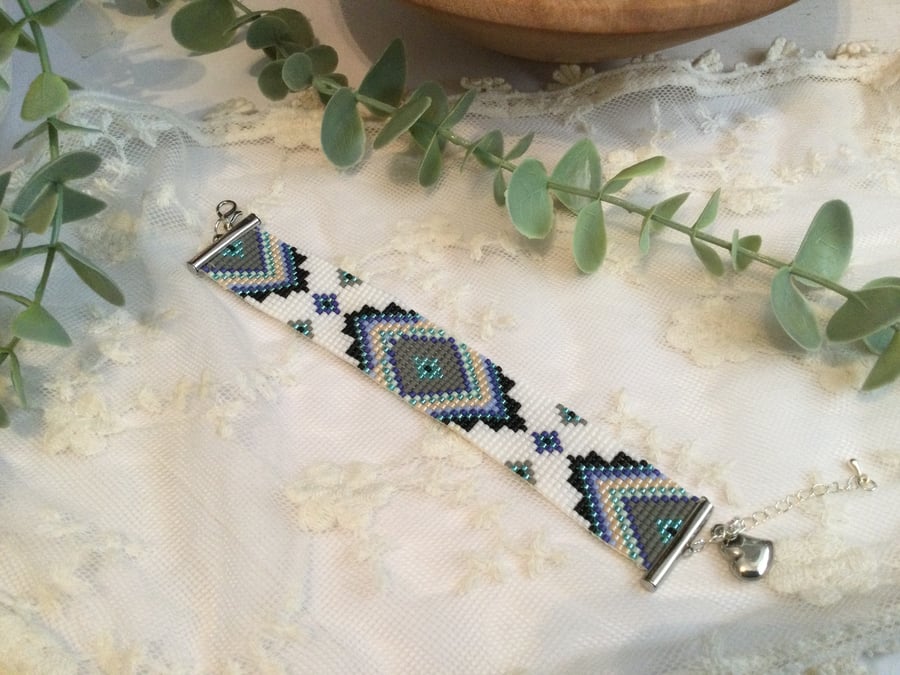 Beaded aztec design loom bracelet, boho bracelet, mothers day gift, 