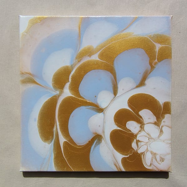 Acrylic Pour Art Canvas, Wall Art - White, Gold & Powder Blue Colour Scheme