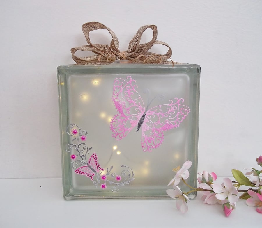 Butterfly Decor, Butterfly Gift, Butterfly Light, Butterfly Glass Block Light