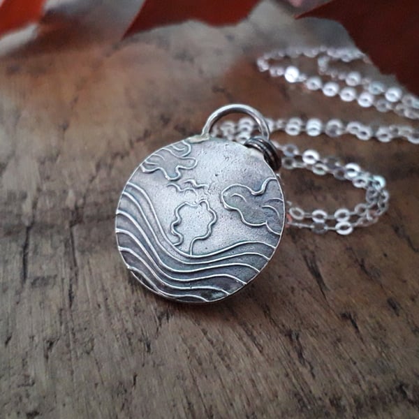 Sycamore Gap Silver Necklace, recycled silver, handmade pendant, robin hood tree