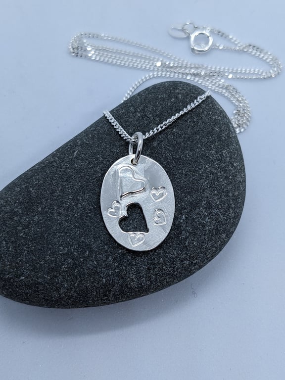Silver hearts pendant, Sterling silver necklace with hearts, Anniversary gift