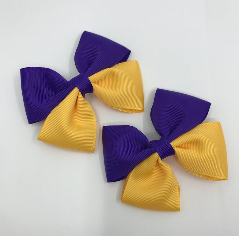 Purple and Yellow Gold Two Tone Double with Bows on Clips (pair)