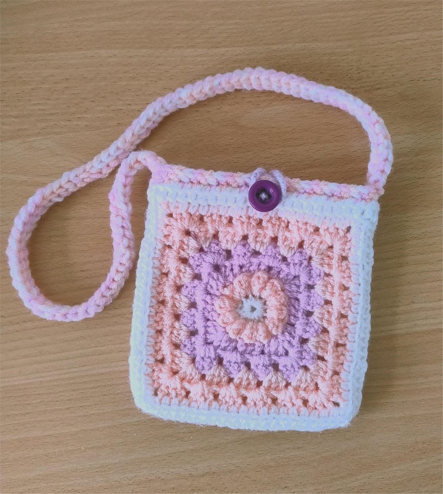 HAND CROCHETED SMALL PURSE - GRANNY SQUARE STYLE
