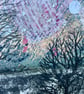 Beyond the Woodland Edge, mounted original mixed media painting - Image 5