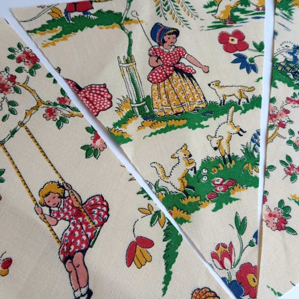 Nursery Rhyme Bunting with Vintage Fabric - Reversible Bunting
