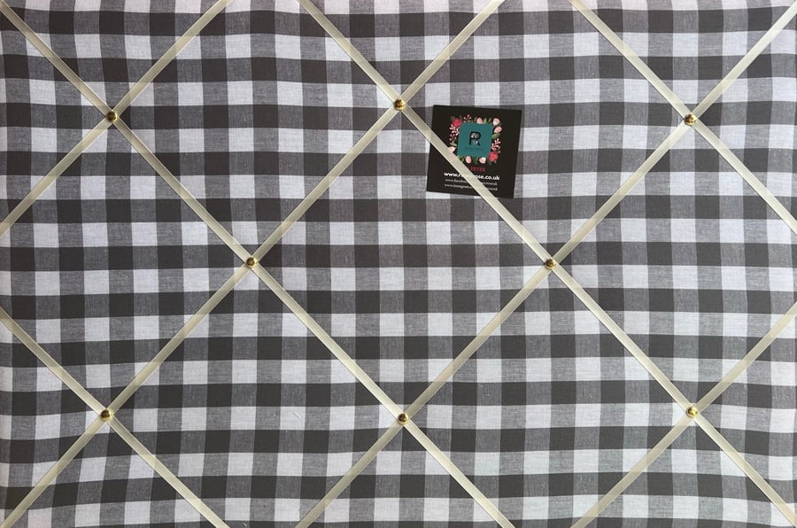 Handmade Bespoke Memo Notice Board With Dark Grey Charcoal Gingham Check Fabric
