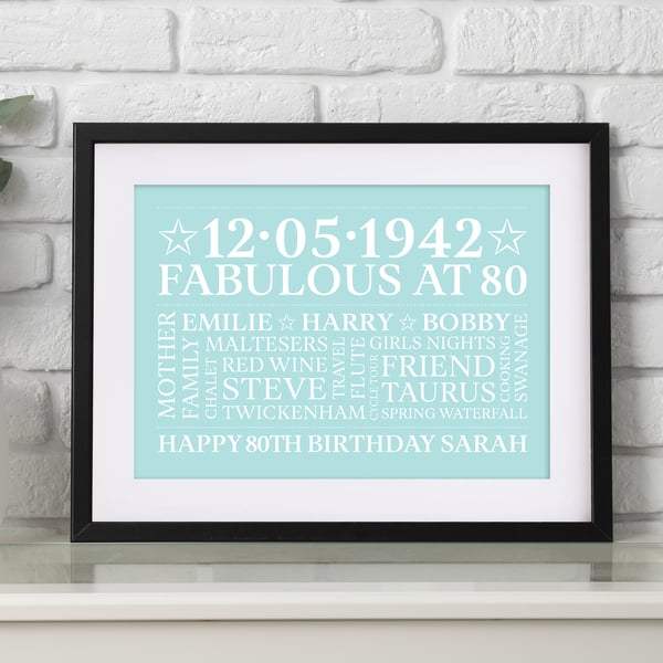 Personalised 80th Birthday Word Art - BD807
