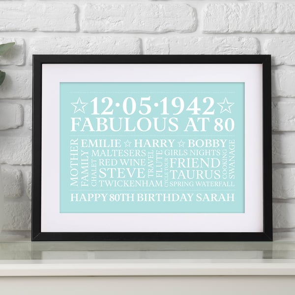 Personalised 80th Birthday Word Art - BD807