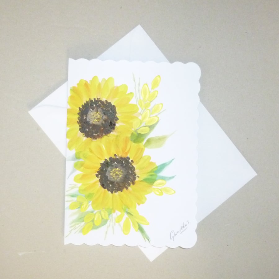 original art sunflower blank greetings card. ( ref FA 132 C3 )