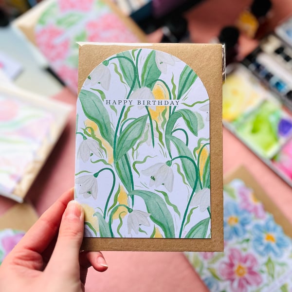 Snowdrop Birthday Card, Eco Friendly Spring Birthday 