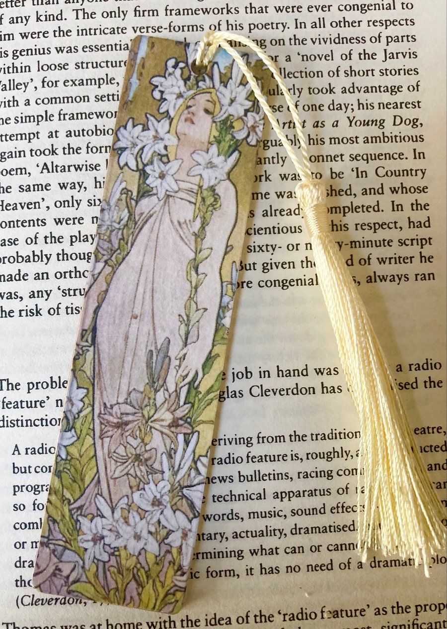Art Nouveau Bookmark Decoupage Silk Tassel Book Lovers Gift Mothers Day 
