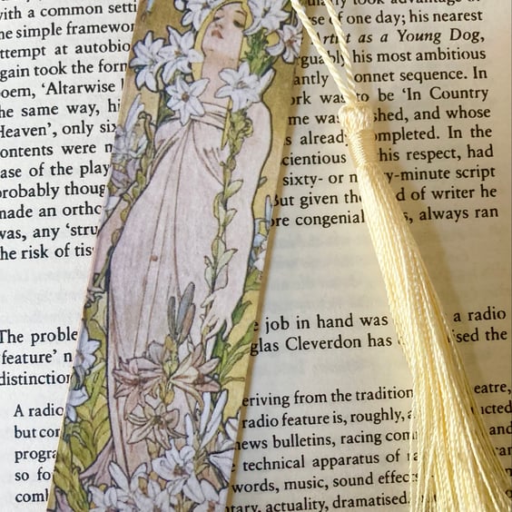 Art Nouveau Bookmark Decoupage Silk Tassel Book Lovers Gift Mothers Day 