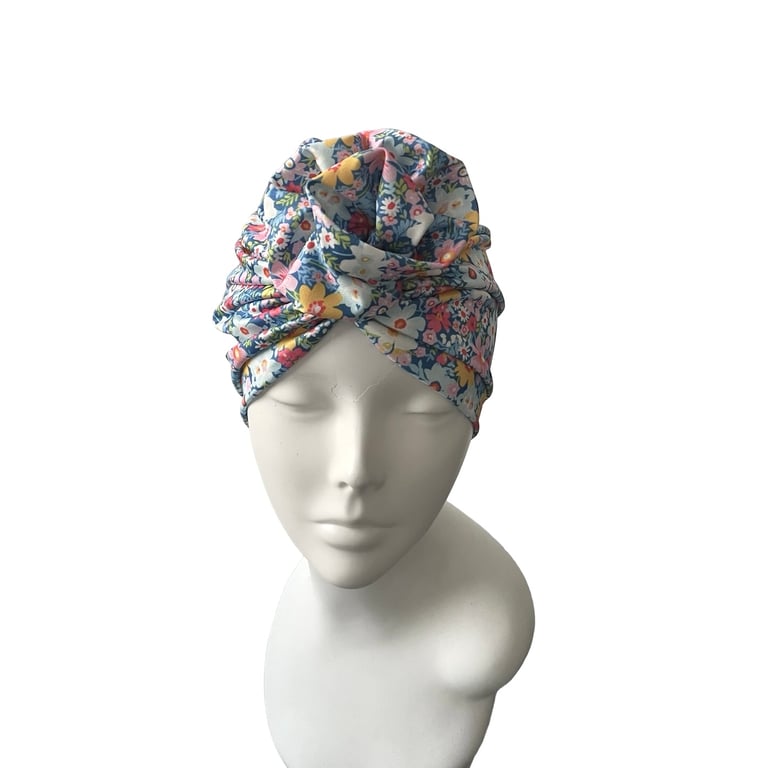 Soft Floral SPF 50 Turban Hat for Women Hair Loss Head Scarf Swim Jersey Cap