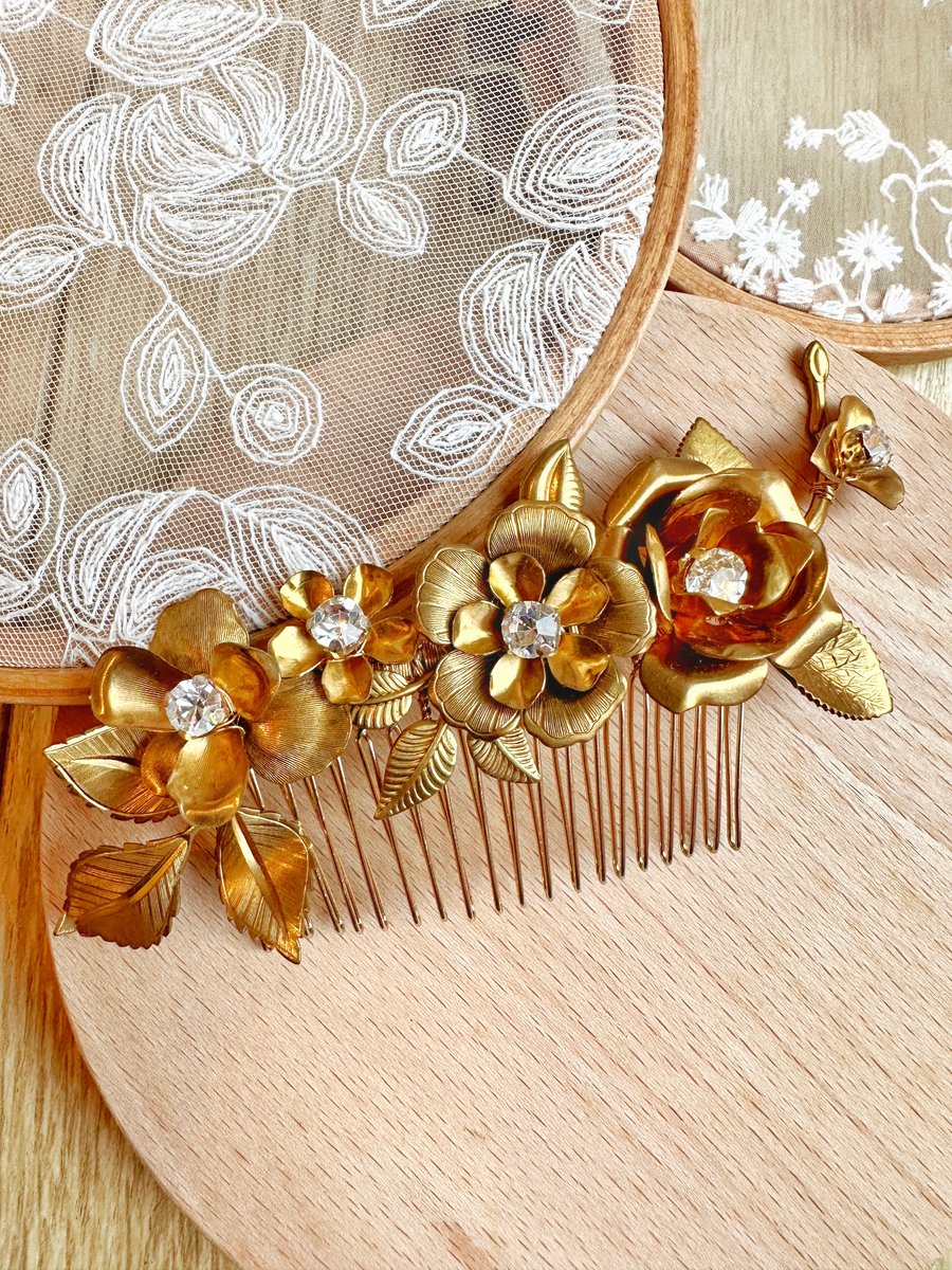 gold bridal hair comb, bride hair comb, bride hair accessories