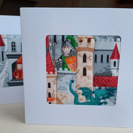 Greeting card for child Knight in tower - blank for any occasion