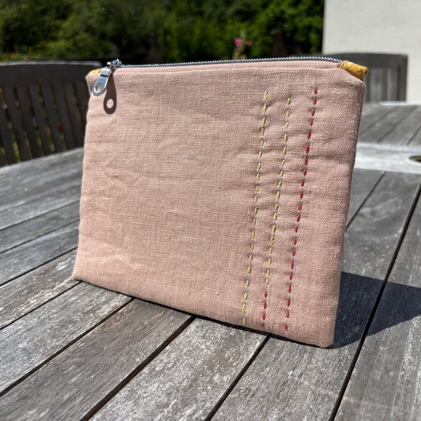 Purse with hand stitched detail, great makeup or cosmetic bag or pouch