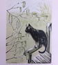 Cat and Catkins - linoprint - Image 2