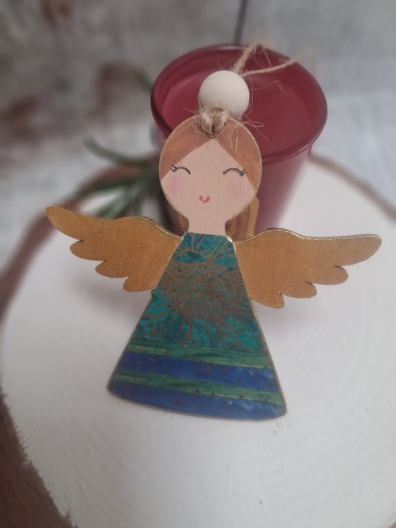 Starry Night  & Sunflowers Van Gogh Inspired Folk  Art Angels Hanging Decoration