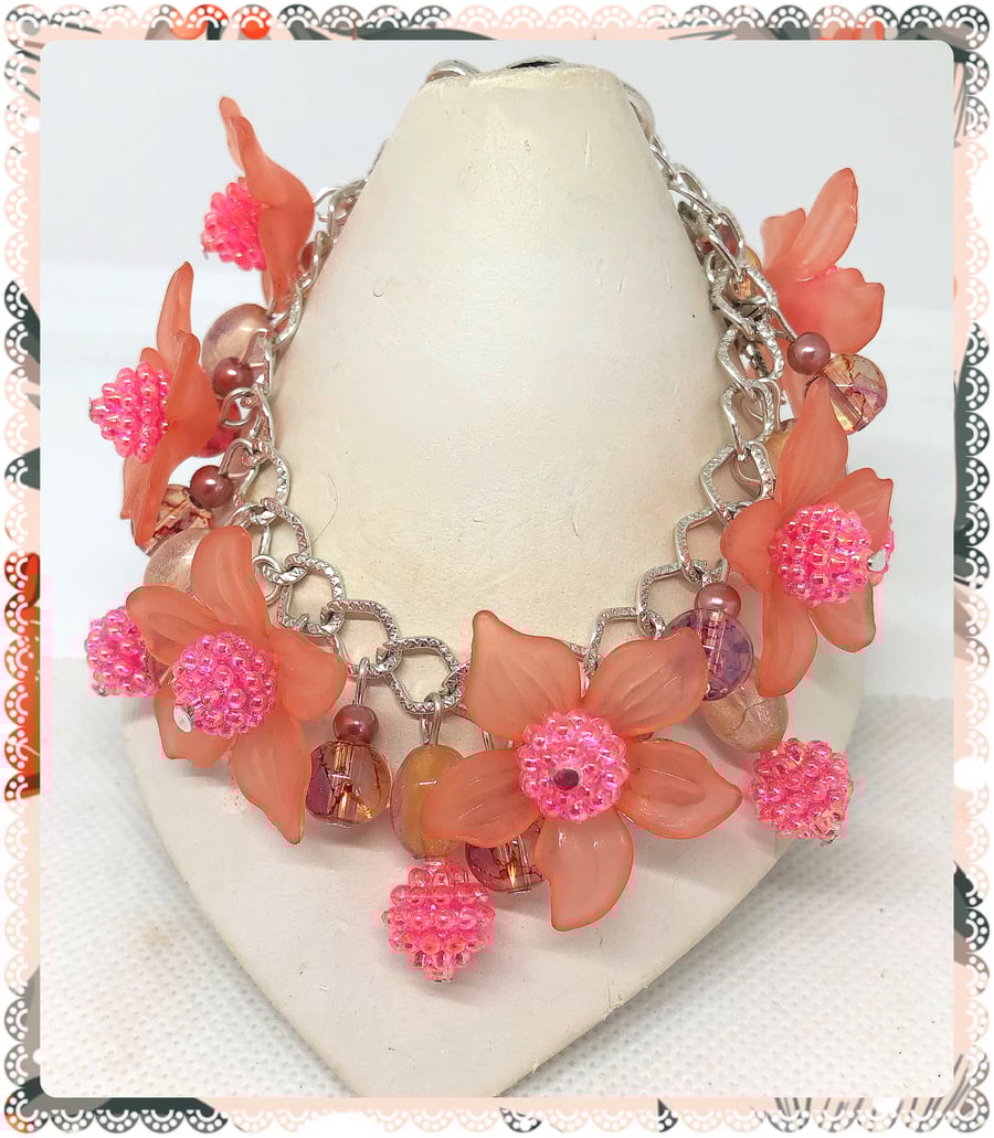OOAK Lucite Flower & Berry bracelet