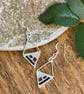 Lightweight geometric beadwork earrings in silver, black and deep raspberry  - Image 2