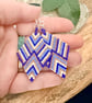 Handmade Beadwork Earrings in Blue & Copper with a Chevron Design - Image 6