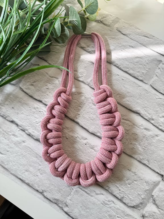 Chunky Woven Cotton Cord Necklace - Blossom Pink