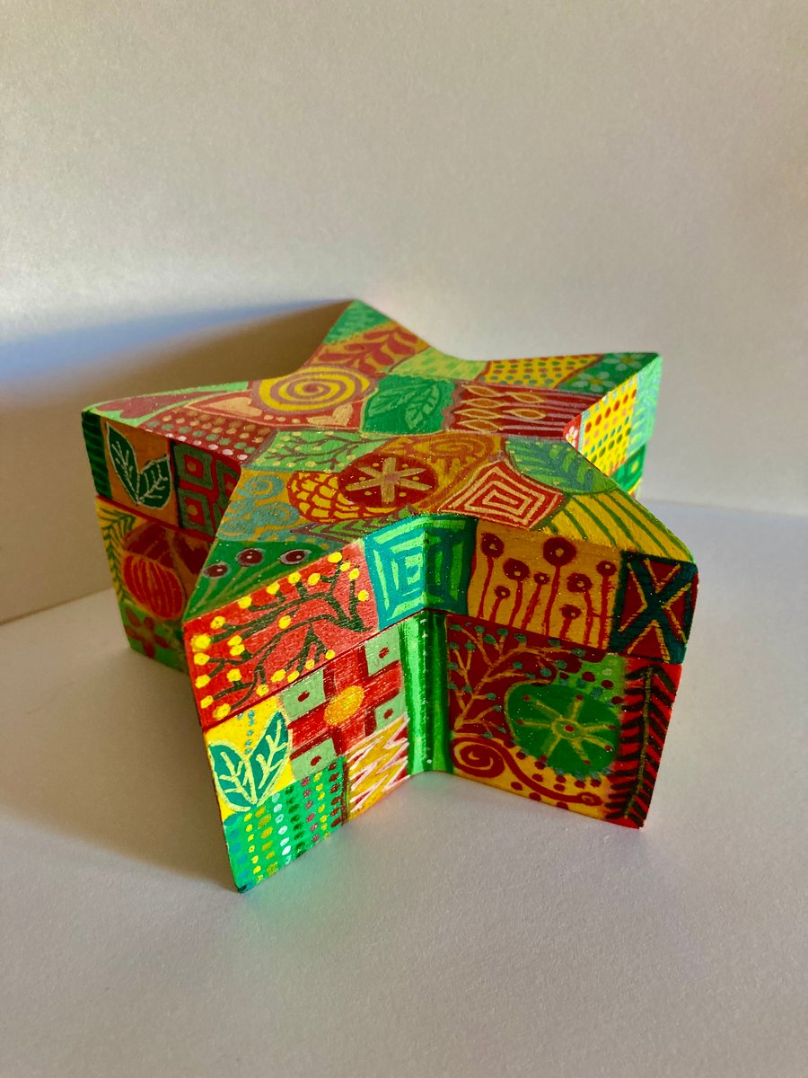 Hand painted wooden star shape box