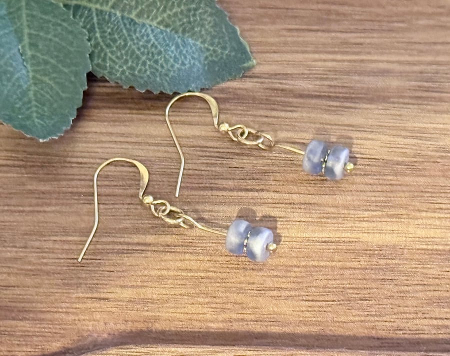 Silver Blue and Gold Czech Glass Earrings