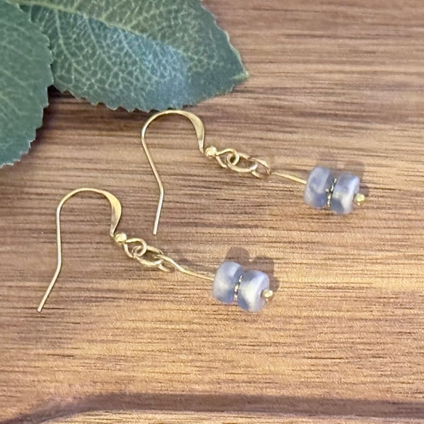 Silver Blue and Gold Czech Glass Earrings