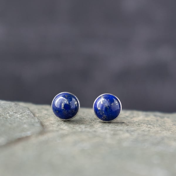 Lapis Lazuli Stud Earrings - Handmade Sterling Silver Studs