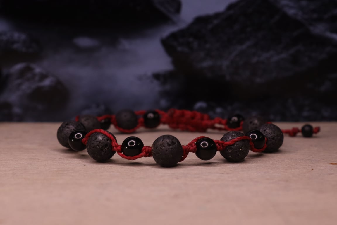 Men's macrame bracelet with Rav Lava Stone and Tourmaline 