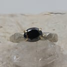 Molten Sterling Silver Black Diamond Ring – 9k Gold Prong Setting - Size N