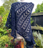 Handmade Soft Navy Blue Merino Lace Triangle Shawl Wrap - Image 4
