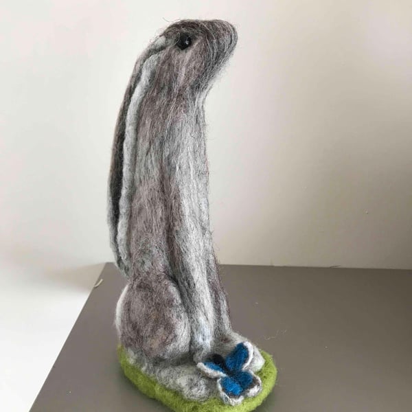 Moon gazing hare- needle felted-soft sculpture