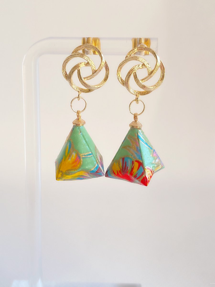 Origami Geometric Earrings, Paper Triangle Earrings, Paper Diamond Earrings