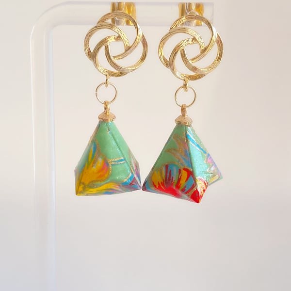 Origami Geometric Earrings, Paper Triangle Earrings, Paper Diamond Earrings