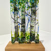 Woodland forest glass art on wooden stand 