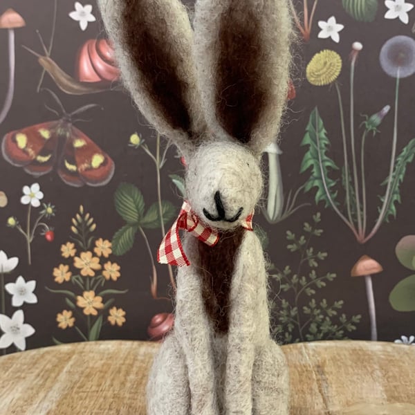 Needle felted upright hare