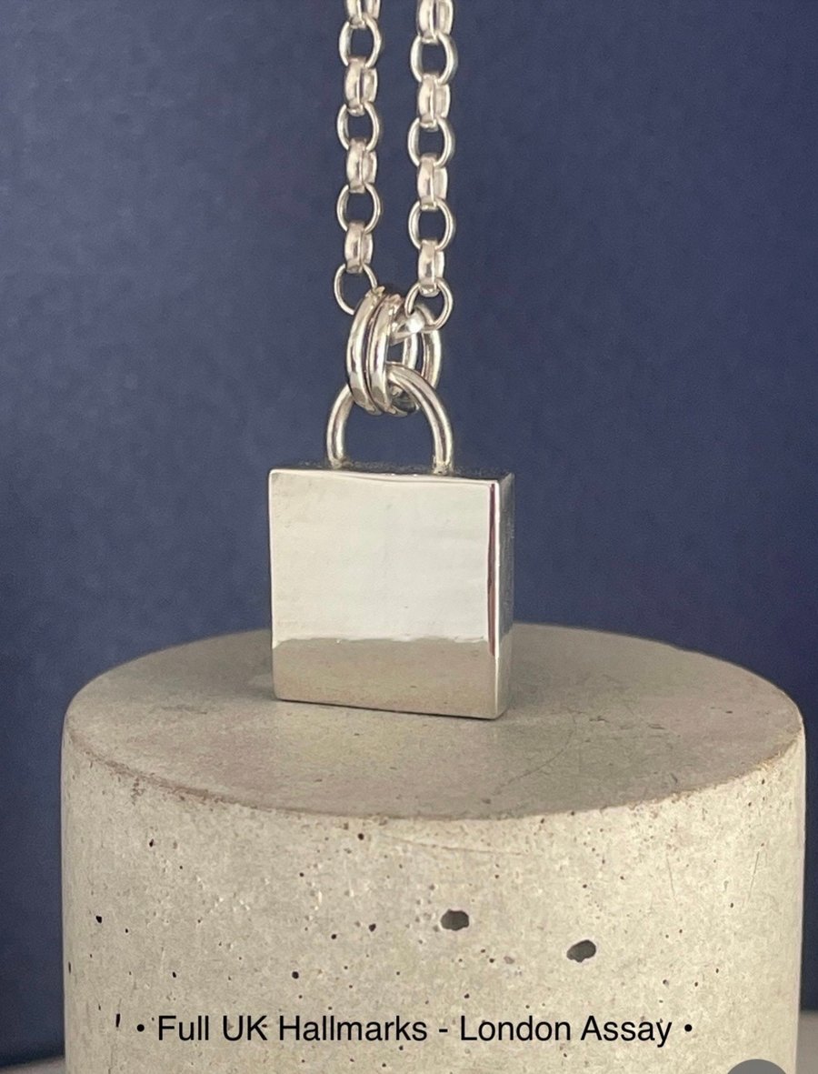 Sterling Silver Chunky Square Pendant Necklace - Plain-Smooth 16-24 Inches