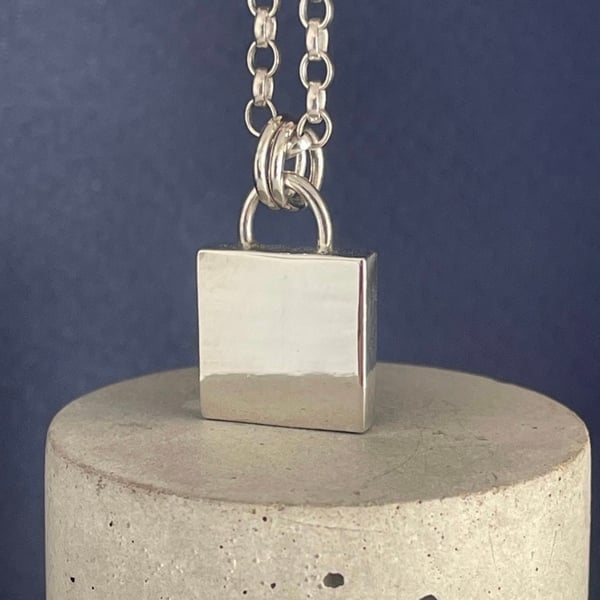 Sterling Silver Chunky Square Pendant Necklace - Plain-Smooth 16-24 Inches