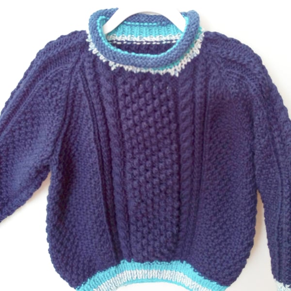 Child's Navy Blue Cable Patterned Jumper with Roll Neck, Gift Ideas for Children