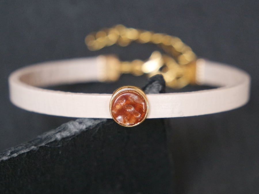 Leather bracelet - shimmering amber gold