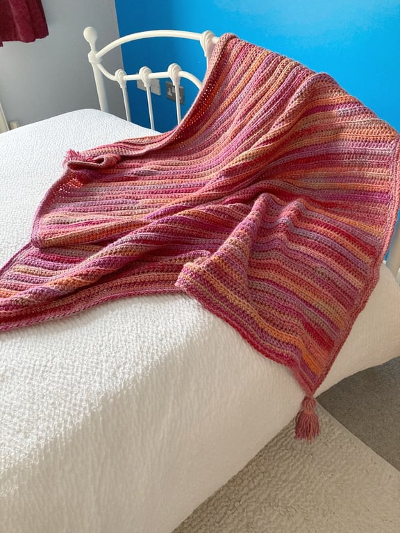 Chunky Crocheted Blanket in Sunset Colours