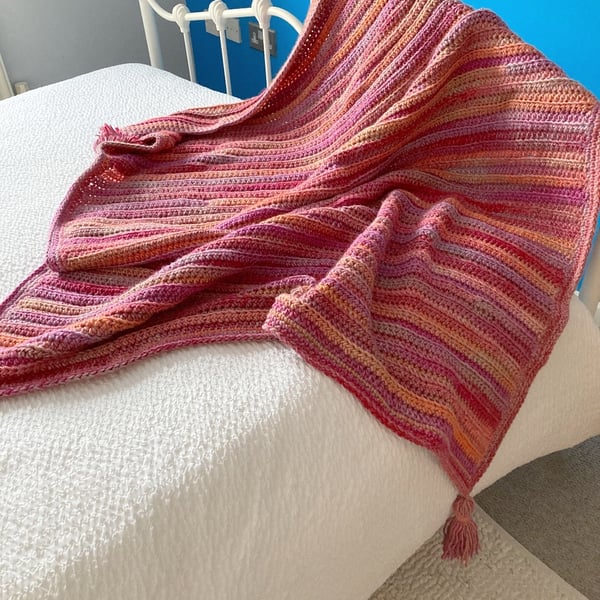 Chunky Crocheted Blanket in Sunset Colours