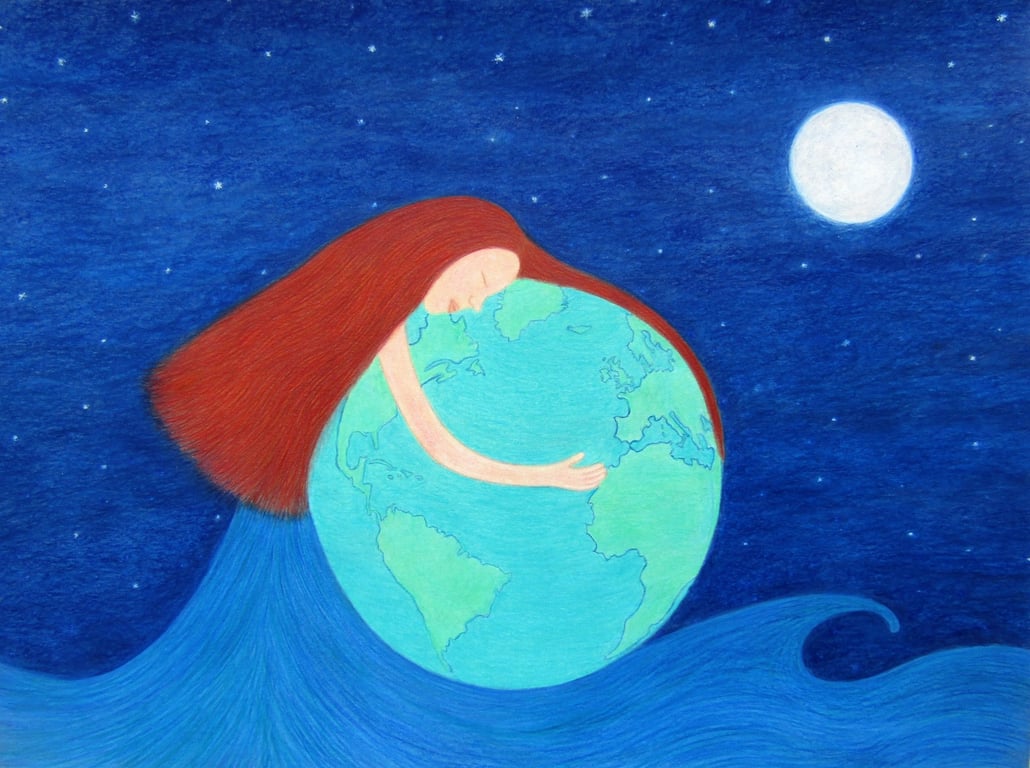 Spiritual Card, Mother Earth Card, Nature Card, Moon Stars Card, Earth Goddess