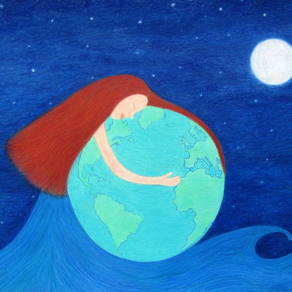 Spiritual Card, Mother Earth Card, Nature Card, Moon Stars Card, Earth Goddess